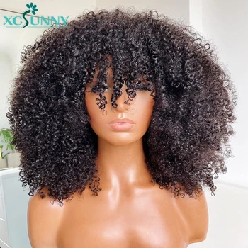 Afro Kinky Kıvırcık Bob peruk insan saçı Peruk Patlama İle 200 Yoğunluk Remy Brezilyalı Kafa Derisi Üst kıvırcık insan saçı Peruk Kadınlar İçin Xcsunny