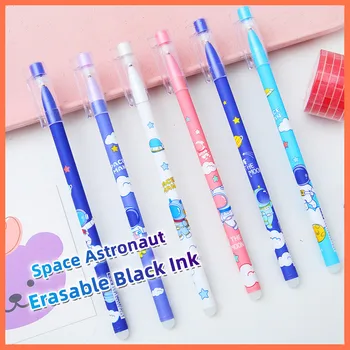 12 Adet / grup Sevimli Uzay Astronot Silinebilir Nötr Kalem 0.5 mm Siyah Jel Kalemler Yıkanabilir Kolu Yazma Erkek Çocuklar Okul Malzemeleri
