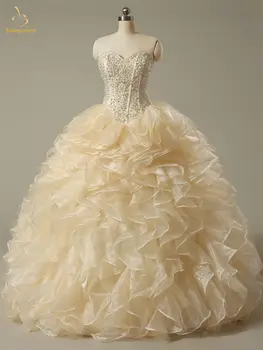 Bealegantom Stok Şampanya Quinceanera elbiseler Boncuklu Korse Geri Tatlı 15 16 Balo Parti Balo Vestidos De 15 Anos