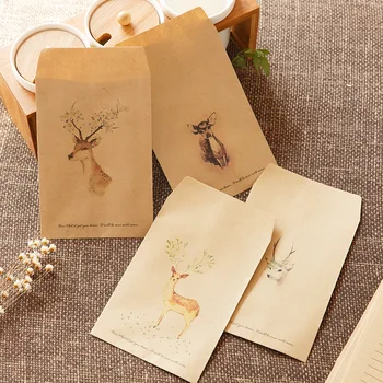 5 adet sevimli geyik zarf basit ve zarif retro kraft kağıt kartpostal hediye depolama 4 seçim