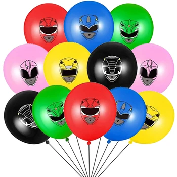 12 adet / grup Powered Rangering Balonlar 12 inç Kahraman Tema Lateks Balonlar Maskeleri Süper Ninja Parti Dekor Mutlu Doğum Günü Çocuklar Çocuk Oyuncak