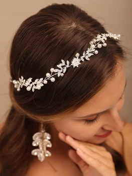 Gelin Şapkalar Rhinestone Çiçek gelin tacı Bantlar İnci saç takı Düğün saç aksesuarları El Yapımı Balo saç parçası