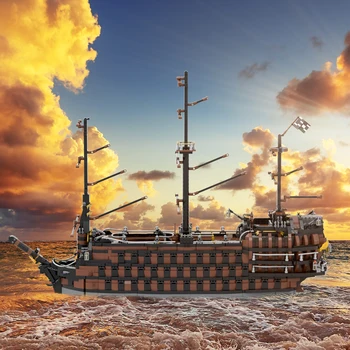 MOC Kahverengi Korsan Gemisi Yapı Taşları Ortaçağ Korsan Gemisi İntikamı Savaş Gemisi Yelkenli Modeli Tuğla Oyuncaklar çocuk Doğum Günü Hediyeleri