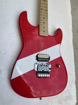 Yüksek kaliteli 6 telli elektro gitarların ücretsiz teslimatı, Kırmızı-beyaz gövde, Floyd rose köprüsü,kalite garantisi, özelleştirilebilir