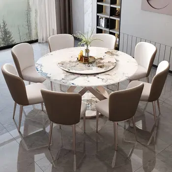 İskandinav Kayrak yemek masa ve sandalye seti yemek odası mobilyası italyan ışık lüks yaratıcı yuvarlak yemek masası Döner Tablalı