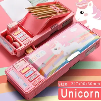 Kalem Kutuları Kutu Malzemesi Unicorn Kawaii Kırtasiye Okul Malzemeleri Trousse Scolaire Sevimli Çok Fonksiyonlu Kalem Kutusu