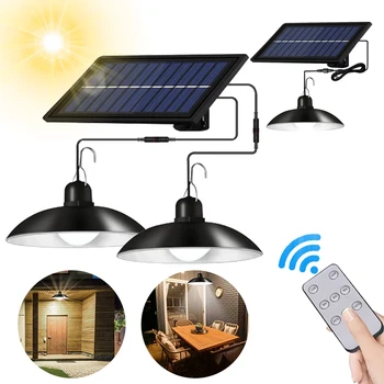 Açık havada güneş kolye ışık LED güneş avize IP65 su geçirmez LED lamba çift kafa güneş lambası uzaktan kumanda bahçe Yard için