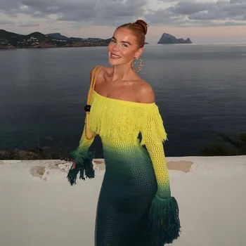 Kadın yaz elbisesi 2023 Cover Up Yeni Bir Çizgi Renk İnce Uydurma Yün Baskı Polyester Mayıs Kadın Plaj Seksi Mayo