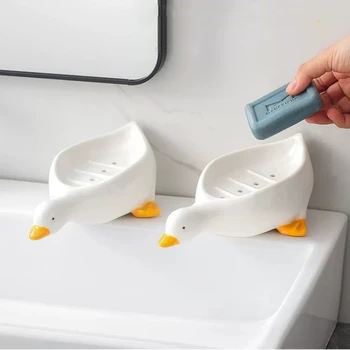 Sevimli Sarı Ördek Şekli Sabun Kutusu Karikatür Sabunluk Boşaltılabilir Sabunluk Sabun Konteyner Sabunluk Tepsi Banyo Aksesuarları