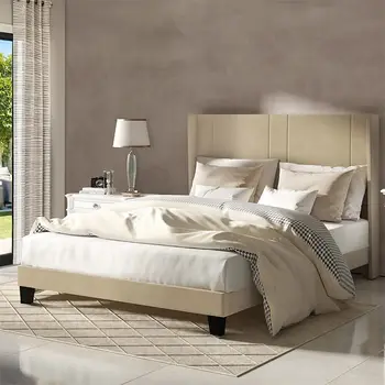 Çift kişilik yatak Çerçeve, Minimalist Tarzı çift kişilik yatak Platformu Döşemeli Tepeli Başlık, Hiçbir Kutu Bahar Gerekli, Yatak Odası için