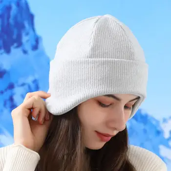 Kış Kayak şapkası Erkekler Kadınlar için Hiçbir Ağız Kalınlaşmış Sıkı Genişletilmiş Kulak Koruyucu şapka Düz Renk Rüzgar Geçirmez Bere Şapka