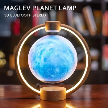 Maglev ay ışığı bluetooth hoparlör 3D Stereo Levitating lamba manyetik levitasyonunun LED dönen küre ışıklar başucu ışıkları ev