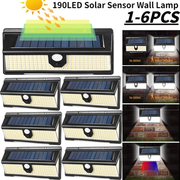 1-6 ADET 190LED Güçlü Güneş ışığı Hareket sensör ışıkları 4 Modları 1200LM Spot Sokak Lambası Duvar Lambası bahçe dekoru