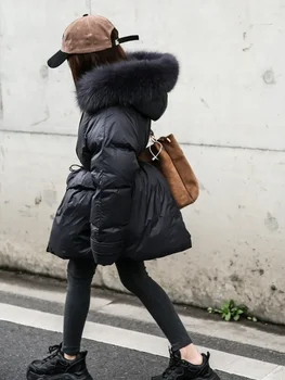 Kış Yeni Kız Aşağı Ceket Gerçek Tilki Kürk Çocuk İnce Coat Kalınlaşmak Sıcak Çocuklar Kıyafet Genç Siyah Uzun Parkas XMP198
