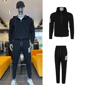 Golf erkek Seti Sonbahar ve Kış Sıcak Yeni Fermuar kapüşonlu ceket Rahat Çok Yönlü spor pantolon Siyah Moda Golf Örme Seti
