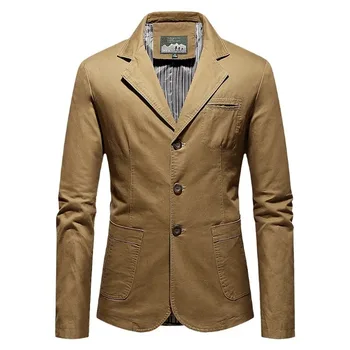 İlkbahar Sonbahar Erkek Blazer Ceket Yüksek Kaliteli İş Rahat Erkek Ceket Yaka Çok cep Tek düğme Takım Elbise Ceket Erkek Giyim