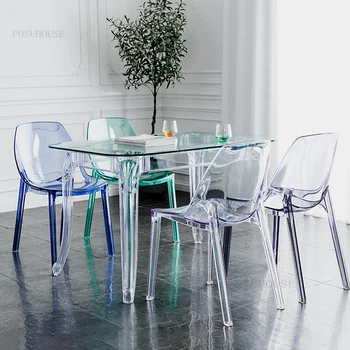 Modern Şeffaf Plastik yemek sandalyeleri İskandinav Minimalist sırtlı sandalye Ev Mobilyaları Yaratıcı Tasarımcı Akrilik Yemek Sandalyesi