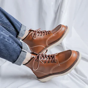Sonbahar Kış İnek Deri Ayakkabı Erkekler için Kahverengi İş Rahat Platform Çizmeler Erkek Moda Yeni Tasarımcı İş Botas Hombre