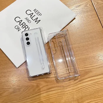 Şeffaf Kalem Yuvası samsung kılıfı Galaxy Z Kat 5 Fold5 Menteşe Her Şey Dahil Koruyucu Anti-Scratch Akrilik Plastik Kapak