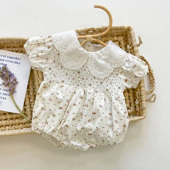 2022 Toddler Bebek Bodysuit Kız Moda Çiçek Kısa Kollu Tulum Playsuits Yaz Yeni Pamuk Çocuk Giysileri Kız Kostümleri