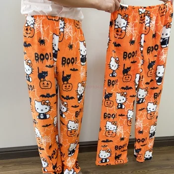 2023 Sanrio Hello Kitty Pijama Cadılar Bayramı Pazen Moda Pantolon Kadın Kawaii Yün Anime Karikatür Rahat Ev Sonbahar Pantolon