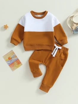 Bebek Erkek 2 Parça Setleri Rahat Kapüşonlu Sweatshirt ve koşucu pantolonu Yürümeye Başlayan Sonbahar Kıyafetler
