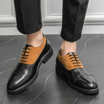 Erkek ayakkabıları Moda Erkek Kuaför Ayakkabı Deri Klasik erkek ayakkabısı Düğün için 2023 Yeni Varış erkek Dantel-Up Elbise Oxfords Ayakkabı
