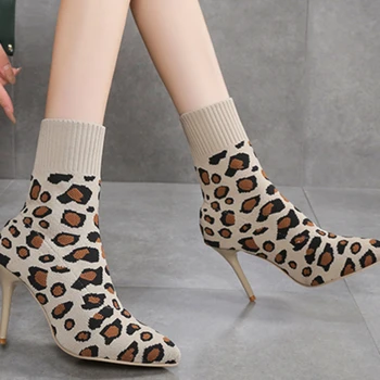 Kadın Yüksek Topuk Sivri Burun Çizmeler Kış kadın ayakkabısı Artı Boyutu Sıcak Tutmak Çorap yarım çizmeler Kadınlar için Moda Bayanlar Stilettos
