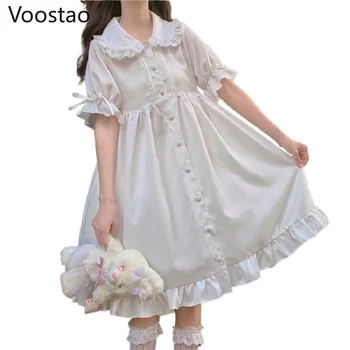 Japon Tatlı Lolita Elbise Kadınlar Gotik Victorian Beyaz Melek Tarzı Kısa / Uzun Kollu Parti Elbiseler Kızlar Kawaii Prenses Elbise