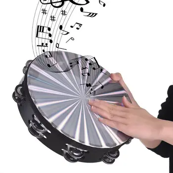 10 İnç Müzikal Tef El Tamborine Davul Yuvarlak Perküsyon Hediye Oyuncak Perküsyon Enstrüman Çift Sıralı Tef