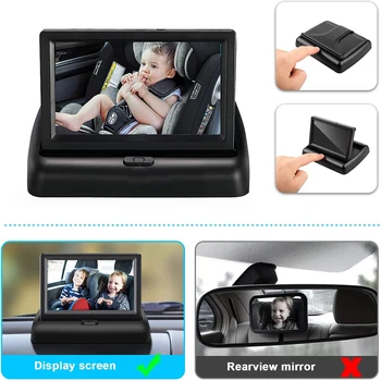 5 İnç Araba HD bebek izleme monitörü dikiz aynası Kamera / Çocuk Koltuğu Araba güvenlik aynası Monitör Katlanabilir lcd ekran Kızılötesi Gece Görüş
