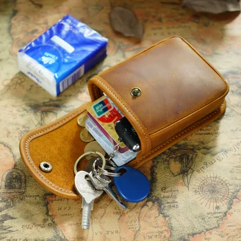 Hakiki Deri Mini Bel Çantası bozuk para çantaları Çılgın At İnek Derisi Cüzdan Kart Kılıfı Vintage erkek Sigara Çantası Para saklama çantası