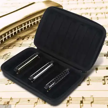 Taşınabilir 10 Delik Harmonicas saklama kutusu Yumuşak İç PU Deri Armonika Fermuarlı Taşıma Çantası saklama çantası 7 Harmonicas