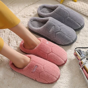 Unisex Kış ev terliği Kabarık Pamuk Kadın Erkek Ev Ayakkabıları Basit Kaymaz Kapalı Slaytlar Peluş Çift Terlik kadın ayakkabısı