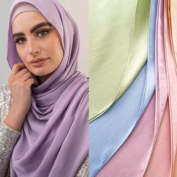 Yeni Moda Bandana Kafa Bandı Başörtüsü Saten İpek Krep Buruşuk Başörtüsü Eşarp Kadınlar Müslüman Başörtüsü Sarar Fular Türban 1 ADET Perakende