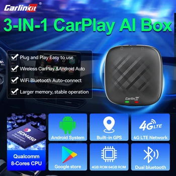 CarlinKit android tv kutusu Carplay Akışı AI Kutusu 4GB 64GB Dahili GPS YouTube Netflix Oyun Mağazası Kablosuz Carplay Android Otomatik
