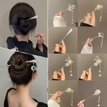 Yeni Çin Tarzı Püskül Tokalar Retro Çiçek Metal Saç Çubuklarını Kadın Zarif Saç Sopa Şapkalar Hanfu saç aksesuarları