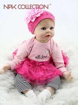 NPKCOLLECTION Silikon Yeniden Doğmuş Bebek Bebek Moda Bebek 55 cm Gerçekçi Güzel sevimli bebe kız giyen elbise Çocuk oyuncakları Kız için