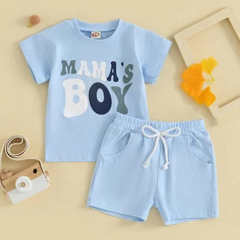 Yaz Yeni Bebek Kız Erkek Giysileri Set Moda Kısa Kollu Mektuplar Baskı T-shirt Şort 2 parça Çocuklar Kıyafetler yürümeye Başlayan