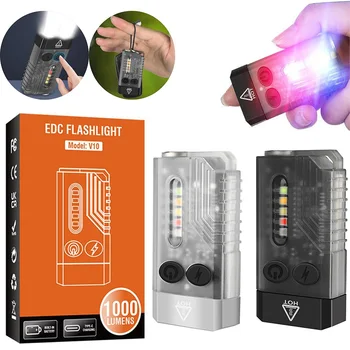 V10 EDC Anahtarlık El Feneri 1000LM Taşınabilir mini fener Tip-C şarj edilebilir çalışma lambası Mıknatıs İle UV Bip kamp Cep Fener