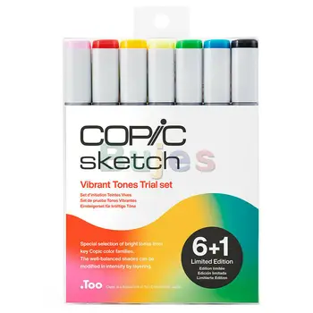 Copic Vibrant Tones Deneme Seti 6 + 1, Yeni Sınırlı Sayıda, Hızlı Kuruyan Alkol Bazlı Mürekkebe Sahip Çok Yönlü Çift Uçlu İşaretleyiciler.