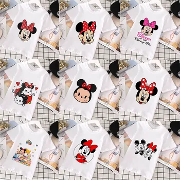 Disney Yeni Mickey Minnie serisi tişört Kızlar İçin Moda Beyaz Mor Yaz Erkek Giysileri Anime T-Shirt Toddler Kız Giysileri
