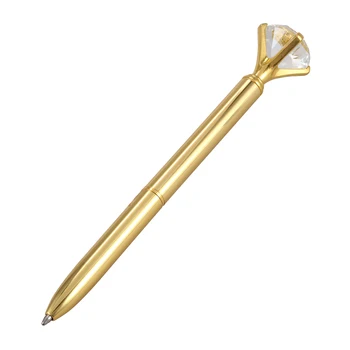 Kawaii Tükenmez Kalem alaşım Tükenmez Kalem İle Büyük Elmas Siyah Dolum Kalem Moda Okul Ofis Malzemeleri, Altın