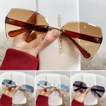 Moda Çerçevesiz Kesim Kenar güneş gözlüğü Çift Renk Degrade Gözlüğü plaj güneş gözlüğü Kadın Açık Rüzgar Geçirmez Sürüş Gözlük