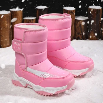 Erkek Kız Kış Sıcak Kürk Astar Kaymaz Deri kar ayakkabıları Ayak Bileği Düz Su Geçirmez Açık Dayanıklı Peluş Kar Botları Çocuklar için