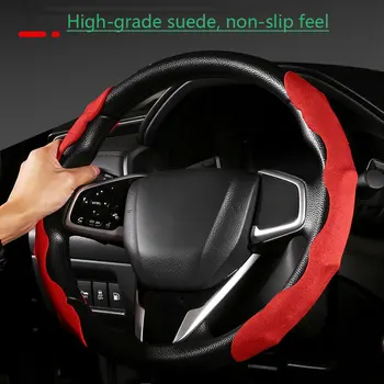 Araba direksiyon kılıfı için Uygun 37-38cm kaymaz Kürk ve Karbon Fiber direksiyon kılıfı Oto İç Modifikasyonu