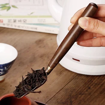 Gevşek Yaprak Çay Kepçe Uzun Saplı Çay Yaprakları Seçici Çok Fonksiyonlu Yaratıcı çay küreği Vintage Abanoz Çay Kaşığı Çay Severler için