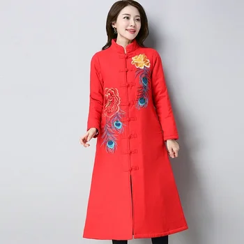 2024 Kış Yeni Nakış Çiçek Kadın Standı Vintage Elbise Kalın Sıcak Elbise Düğmesi Orijinal Çin Tarzı Cheongsam Elbise 11561