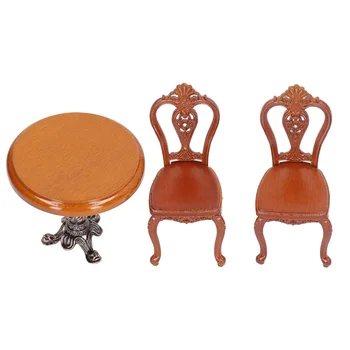Dollhouse yemek masası Sandalye Seti Mini Boy Nostaljik Huş Alaşım Oyuncak Masa Sandalye Modeli Oyun Evi için 1/12 F