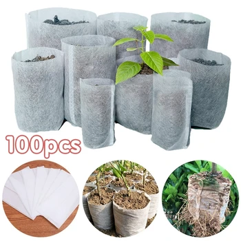 100 Adet Biyobozunur Kreş Çantası dokunmamış Kumaş Bitki Çanta Büyümek Fide Büyüyen Ekici Ekmek Saksı Bahçe Aksesuarları